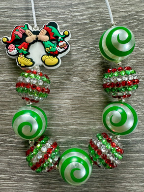 Christmas Characters- Mickey & Minnie elves statement necklace