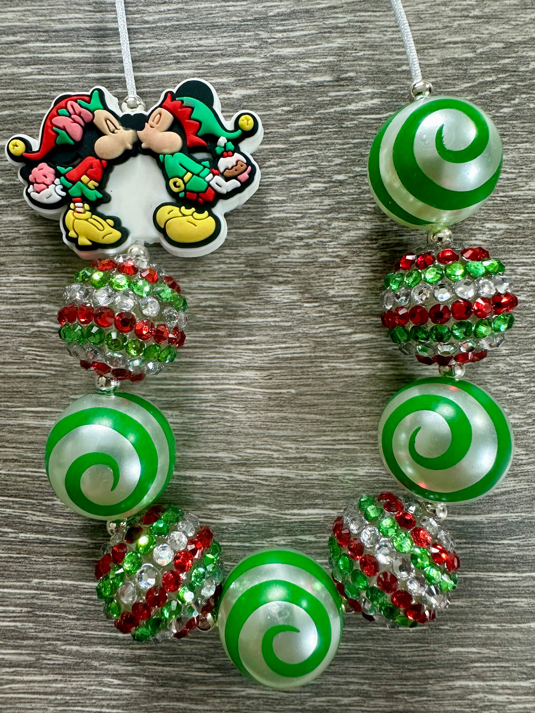 Christmas Characters- Mickey & Minnie elves statement necklace
