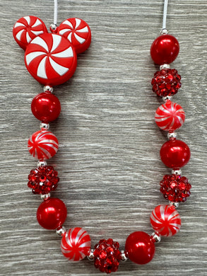 NOTW- Christmas Characters- red Mickey peppermint statement necklace