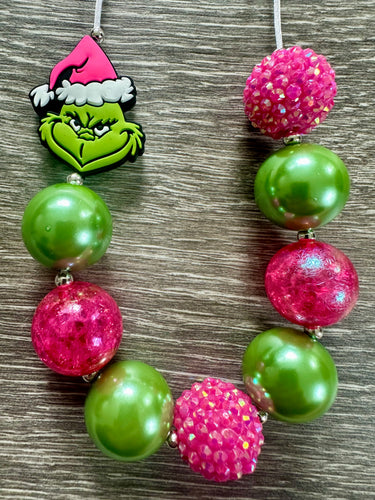 Christmas Characters- dark pink Grinch statement necklace
